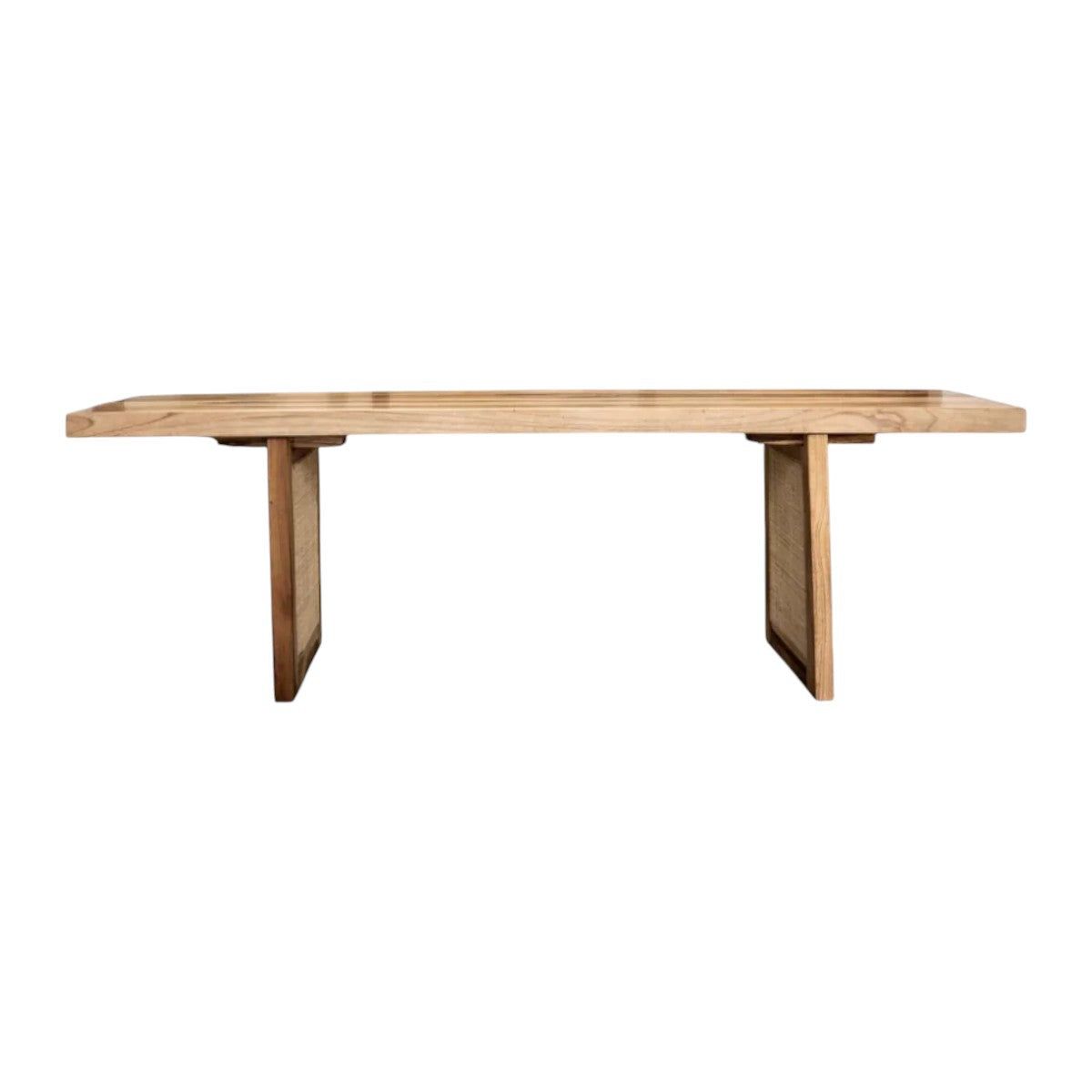 JV TEAK WOOD RATTAN 6 SEATER DINING BENCH