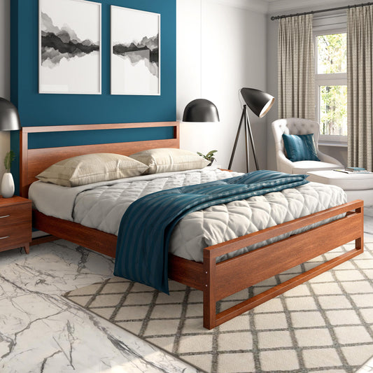 Solid Wood King Size Bed in Dark Oak Finish