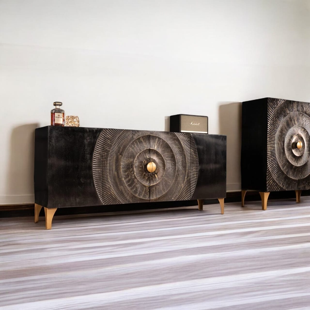 SUNSET HANDCRAFTED SOLID MANGO WOOD BLACK SIDEBORD