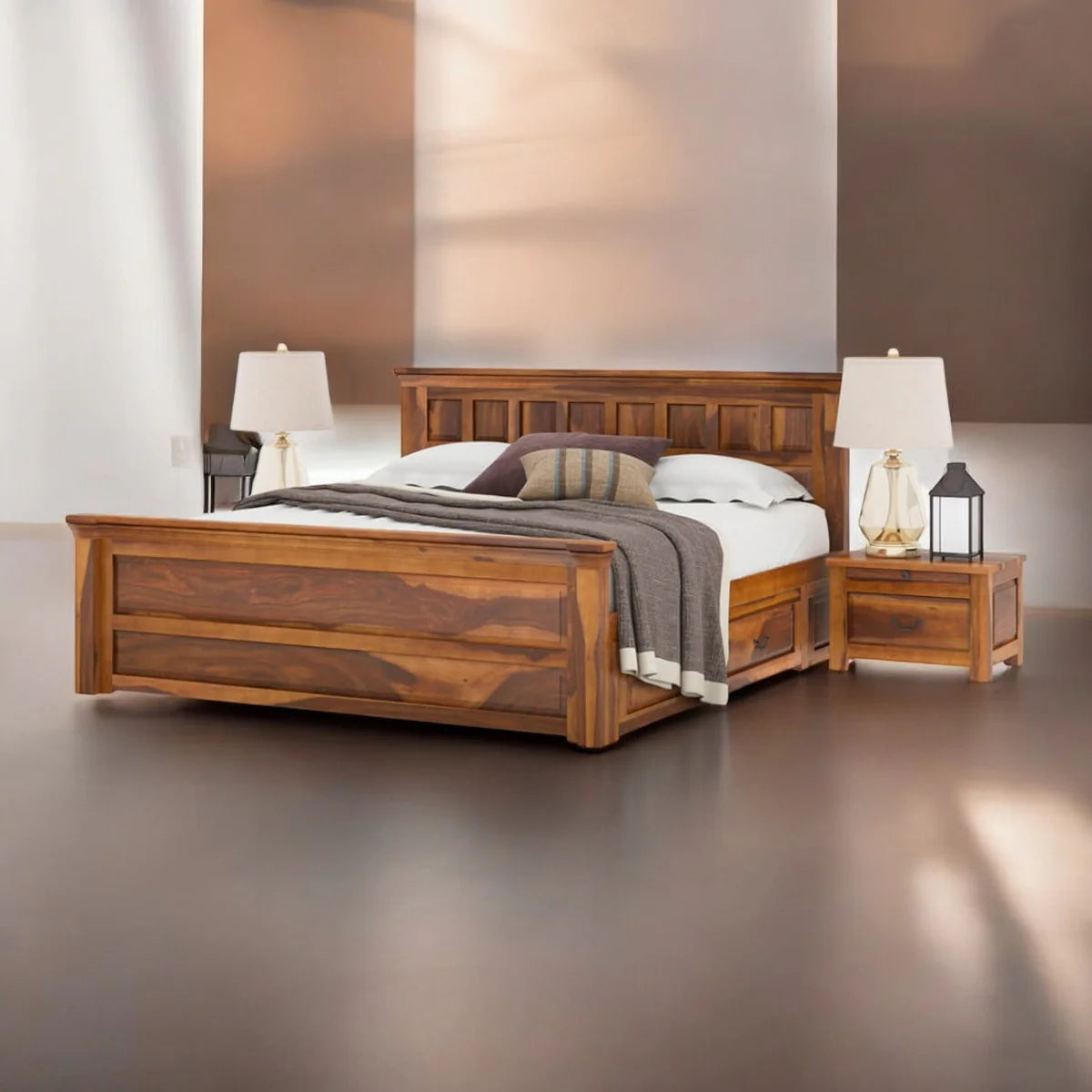 jodhpur vriksh sheesham Wood Drawers Storage Bed Honey Finish