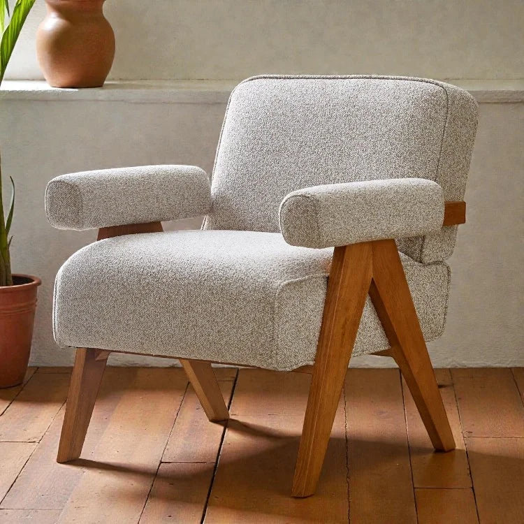 Elara Comfort Solid Wood Accent Chair | Premium Fabric Lounge Chair | Jodhpur Vriksh